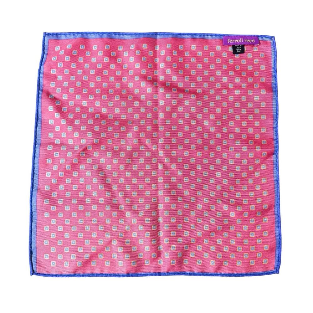 Vintage Ferrell Reed Mens Pocket Square Handkerchief Silk Scarf Pink Blue 13x13 - Picture 4 of 5